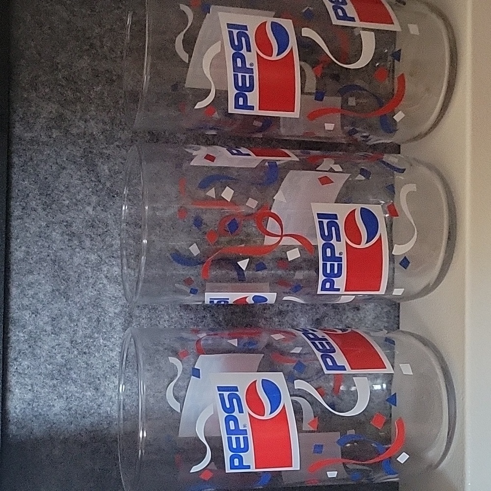 Pepsi Vintage Confetti Glass Set (3) Red and Blue